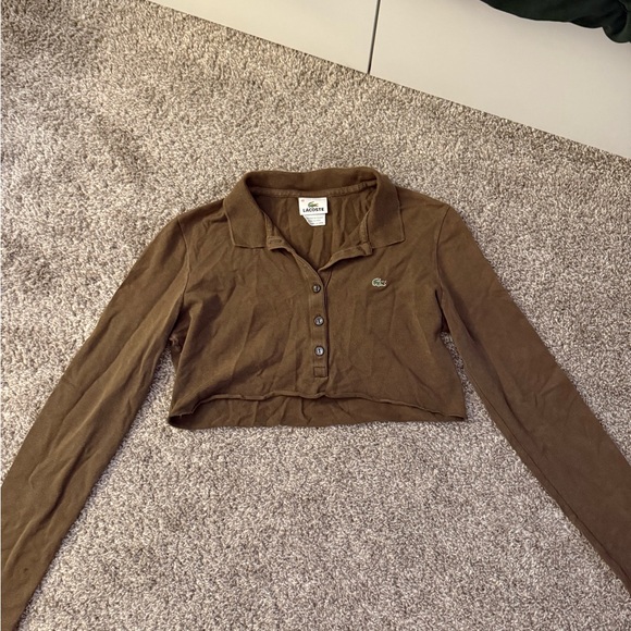Lacoste Brown Long Sleeve Crop Top - Picture 1 of 3